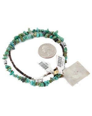 12kt Gold Filled .925 Sterling Silver Handmade Certified Authentic Navajo Natural Turquoise Multicolor Native American Necklace 24333-1-15851