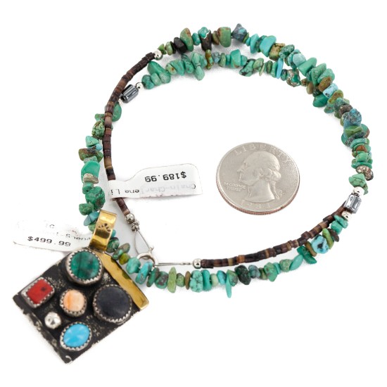 12kt Gold Filled .925 Sterling Silver Handmade Certified Authentic Navajo Natural Turquoise Multicolor Native American Necklace 24333-1-15851 12kt Gold Filled .925 Sterling Silver Handmade Certified Authentic Navajo Natural Turquoise Multicolor Native American Necklace 24333-1-15851