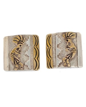 12kt Gold Filled and .925 Sterling Silver Handmade Kokopelli Certified Authentic Navajo Native American Earrings 17988-1