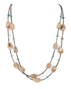 2 Strand Certified Authentic Navajo .925 Sterling Silver Natural Turquoise Agate Native American Necklace  15304-66