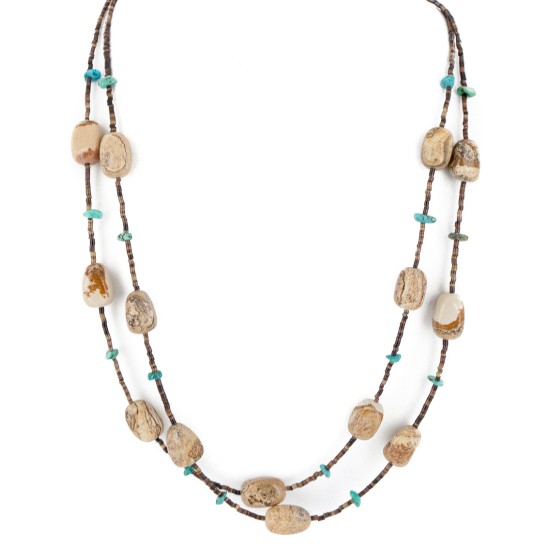 2 Strand Certified Authentic Navajo .925 Sterling Silver Natural Turquoise Agate Native American Necklace  15304-66