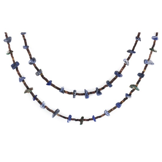 2 Strand Certified Authentic Navajo .925 Sterling Silver Natural Turquoise Lapis Native American Necklace 15585-34
