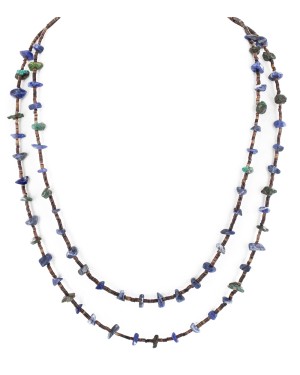 2 Strand Certified Authentic Navajo .925 Sterling Silver Natural Turquoise Lapis Native American Necklace 15585-34 2 Strand Certified Authentic Navajo .925 Sterling Silver Natural Turquoise Lapis Native American Necklace 15585-34