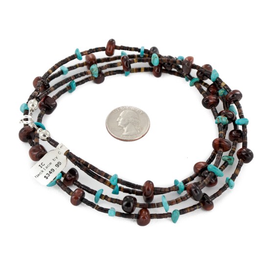 2 Strand Certified Authentic Navajo .925 Sterling Silver Natural Turquoise Red Jasper Native American Necklace 15546-13 2 Strand Certified Authentic Navajo .925 Sterling Silver Natural Turquoise Red Jasper Native American Necklace 15546-13