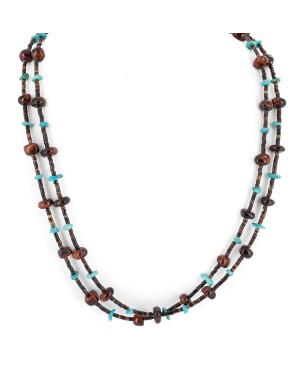 2 Strand Certified Authentic Navajo .925 Sterling Silver Natural Turquoise Red Jasper Native American Necklace 15546-13 2 Strand Certified Authentic Navajo .925 Sterling Silver Natural Turquoise Red Jasper Native American Necklace 15546-13