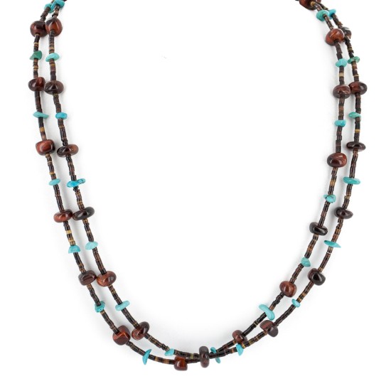 2 Strand Certified Authentic Navajo .925 Sterling Silver Natural Turquoise Red Jasper Native American Necklace 15546-13 2 Strand Certified Authentic Navajo .925 Sterling Silver Natural Turquoise Red Jasper Native American Necklace 15546-13