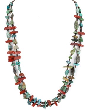 2 Strand Certified Authentic Navajo .925 Sterling Silver Natural Turquoise Red Jasper Native American Necklace 15813 2 Strand Certified Authentic Navajo .925 Sterling Silver Natural Turquoise Red Jasper Native American Necklace 15813