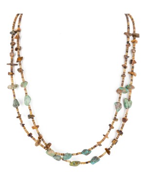 2 Strand Certified Authentic Navajo .925 Sterling Silver Natural Turquoise Tigers Eye Native American Necklace 15649-17