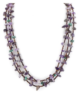 3 Strand Certified Authentic Navajo .925 Sterling Silver Natural Turquoise Amethyst Native American Necklace 25268-1