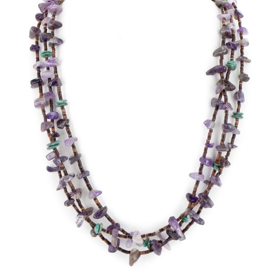3 Strand Certified Authentic Navajo .925 Sterling Silver Natural Turquoise Amethyst Native American Necklace 25268-1