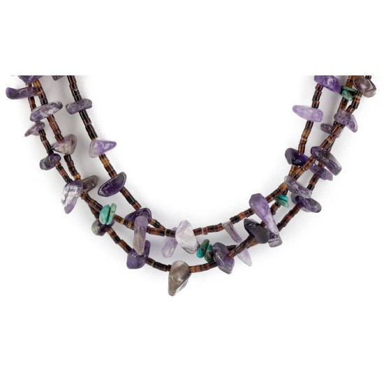 3 Strand Certified Authentic Navajo .925 Sterling Silver Natural Turquoise Amethyst Native American Necklace 25268-1