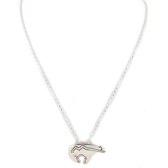 .925 Sterling Silver Bear Handmade Certified Authentic Navajo Pin and Native American Necklace  24330
