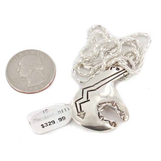 .925 Sterling Silver Bear Handmade Certified Authentic Navajo Pin and Native American Necklace  24330