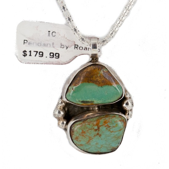 .925 Sterling Silver Handmade Certified Authentic Navajo Natural Turquoise Native American Necklace 12830-3