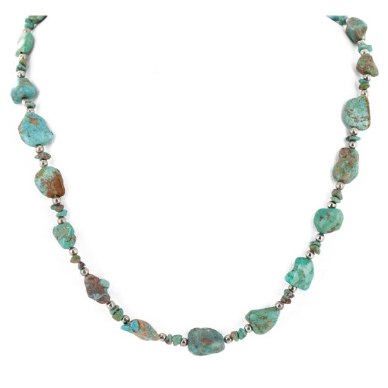Certified Authentic .925 Sterling Silver Natural Turquoise Chain Native American Necklace 15388