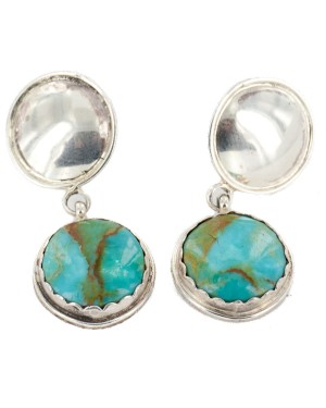 Certified Authentic Handmade Navajo .925 Sterling Silver Natural Turquoise Dangle Native American Earrings 27193-2