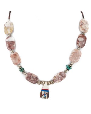 Certified Authentic Inlay Navajo .925 Sterling Silver Natural Turquoise Agate Native American Necklace  25289-4