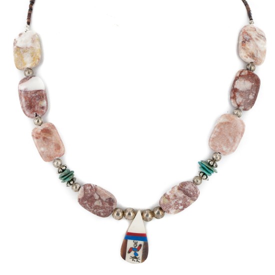 Certified Authentic Inlay Navajo .925 Sterling Silver Natural Turquoise Agate Native American Necklace  25289-4