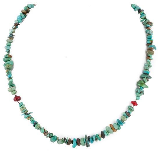 Certified Authentic Navajo .925 Sterling Silver Natural Turquoise Coral Chain Native American Necklace 25289-1