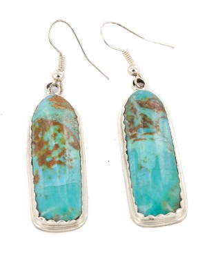 Large Certified Authentic Handmade Navajo .925 Sterling Silver Natural Turquoise Dangle Native American Dangle Earrings 27193-1