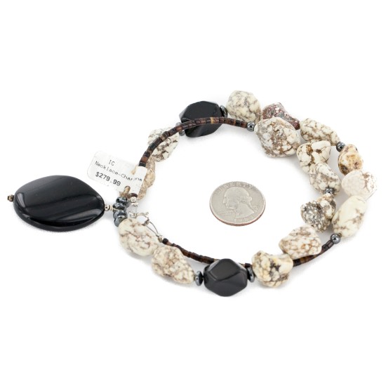Certified Authentic Navajo .925 Sterling Silver White Howlite Black Onyx Hematite Native American Necklace 15844-4