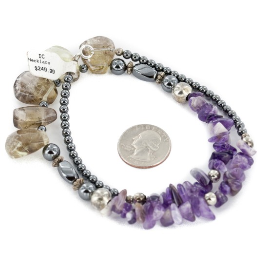 Certified Authentic Navajo .925 Sterling Silver Natural Amethyst Smoky Quartz Hematite Native American Necklace 15456-147