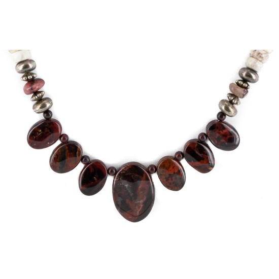 Certified Authentic Navajo .925 Sterling Silver White Howlite Red Jasper Native American Necklace 15456-37