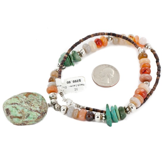 Certified Authentic Navajo .925 Sterling Silver Natural Turquoise Carnelian Native American Necklace 750102-27