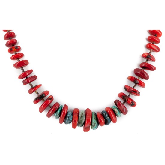 Certified Authentic Navajo .925 Sterling Silver Natural Turquoise Coral Heishi Native American Necklace 15778-35