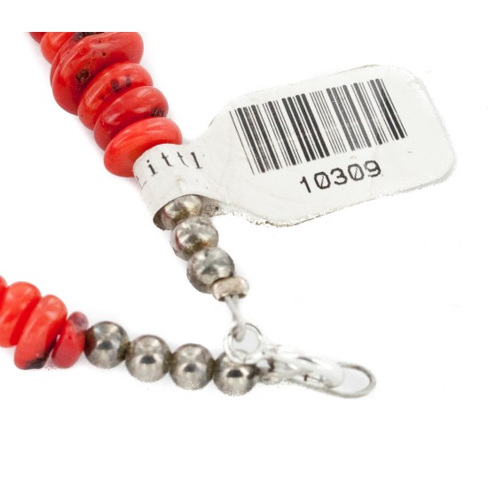 Certified Authentic Navajo .925 Sterling Silver Natural Turquoise Coral Chain Native American Necklace 10309