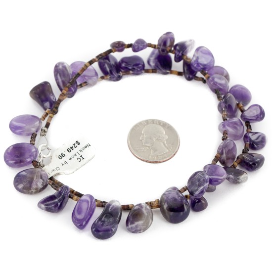 Certified Authentic Navajo .925 Sterling Silver Natural Amethyst Drops Heishi Native American Necklace 15463-73