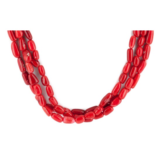 3 Strand Certified Authentic Navajo .925 Sterling Silver Coral Native American Necklace 790106-1