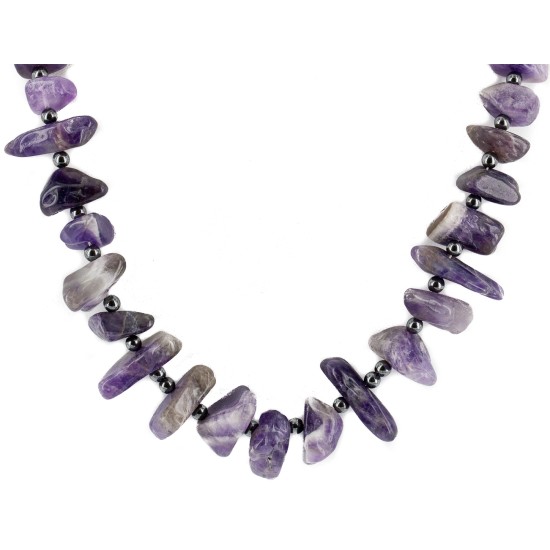 Certified Authentic Navajo .925 Sterling Silver Natural Amethyst Hematite Native American Necklace 15824-16