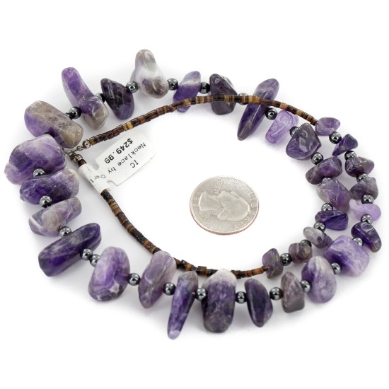Certified Authentic Navajo .925 Sterling Silver Natural Amethyst Hematite Native American Necklace 15824-16