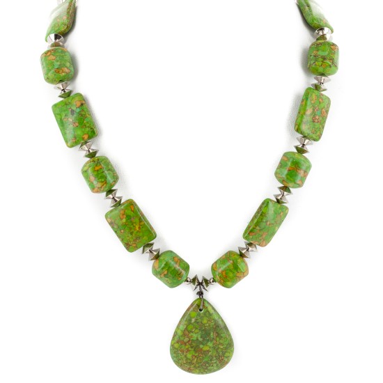 Certified Authentic Navajo .925 Sterling Silver Composite Gaspeite Native American Necklace 15341-29