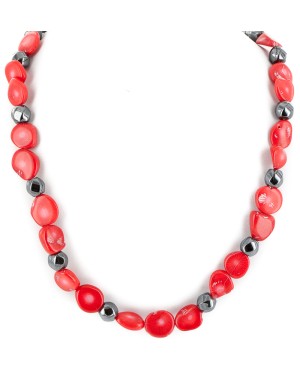 Certified Authentic Navajo .925 Sterling Silver Coral Hematite Native American Necklace 25215-104