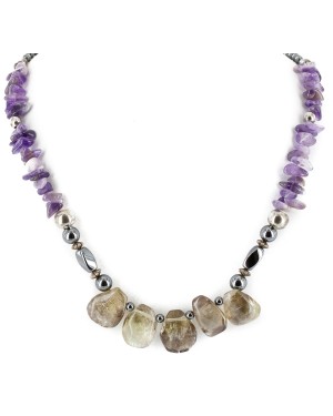 Certified Authentic Navajo .925 Sterling Silver Natural Amethyst Smoky Quartz Hematite Native American Necklace 15456-147
