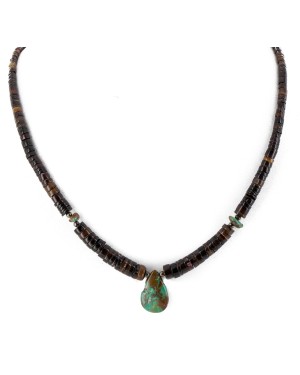Certified Authentic Navajo .925 Sterling Silver Natural Dark Graduated Melon Shell Turquoise Drop Native American Necklace 15778-33