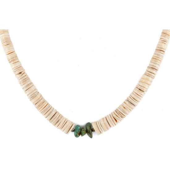 Certified Authentic Navajo .925 Sterling Silver Natural Graduated Melon Shell Turquoise Native American Necklace 15562-57