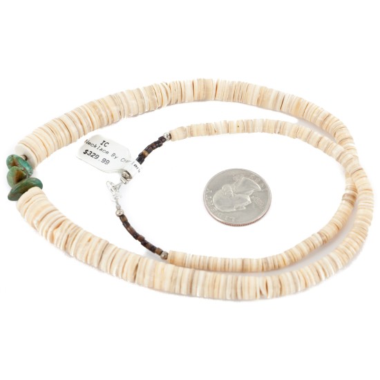 Certified Authentic Navajo .925 Sterling Silver Natural Graduated Melon Shell Turquoise Native American Necklace 15562-57