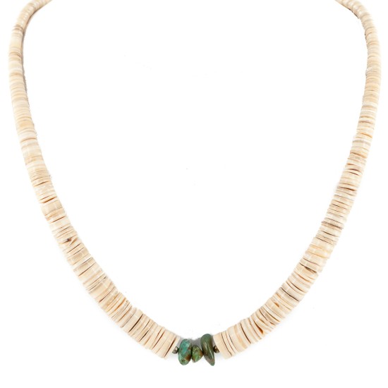 Certified Authentic Navajo .925 Sterling Silver Natural Graduated Melon Shell Turquoise Native American Necklace 15562-57