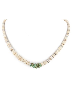 Certified Authentic Navajo .925 Sterling Silver Natural Graduated Melon Shell Turquoise Native American Necklace 15804-26