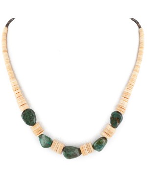 Certified Authentic Navajo .925 Sterling Silver Natural Graduated Melon Shell Turquoise Native American Necklace 7501008-2