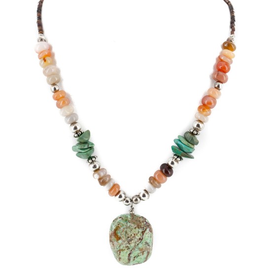 Certified Authentic Navajo .925 Sterling Silver Natural Turquoise Carnelian Native American Necklace 750102-27