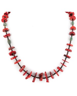 Certified Authentic Navajo .925 Sterling Silver Natural Turquoise Coral Heishi Native American Necklace 25235-4 Certified Authentic Navajo .925 Sterling Silver Natural Turquoise Coral Heishi Native American Necklace 25235-4