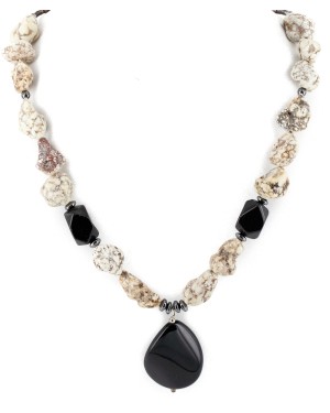 Certified Authentic Navajo .925 Sterling Silver White Howlite Black Onyx Hematite Native American Necklace 15844-4