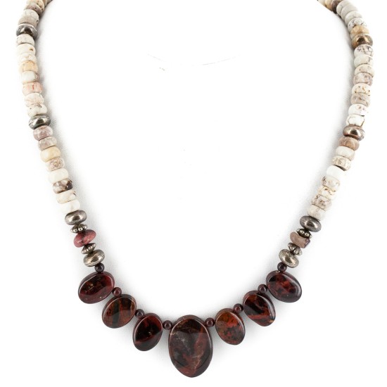 Certified Authentic Navajo .925 Sterling Silver White Howlite Red Jasper Native American Necklace 15456-37