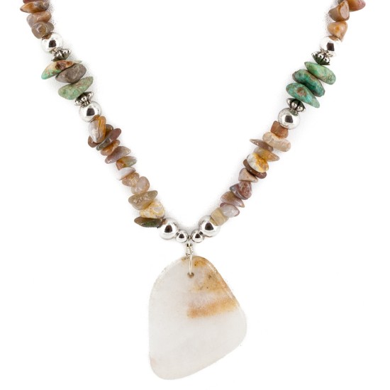 Certified Authentic Navajo .925 Sterling Silver Natural Turquoise Agate Native American Necklace 15151-30