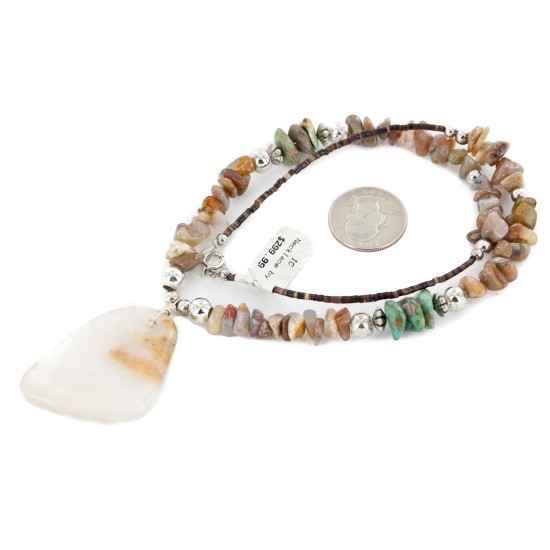 Certified Authentic Navajo .925 Sterling Silver Natural Turquoise Agate Native American Necklace 15151-30