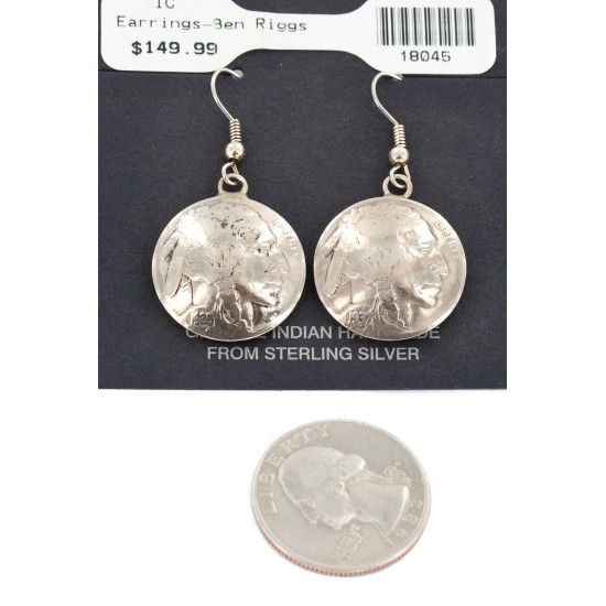 Vintage Style OLD Buffalo Nickel Coin Certified Authentic Navajo .925 Sterling Silver Native American Earrings 18045-10